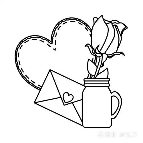 信封与心脏和玫瑰插画-正版商用图片17gwlt-摄图新视界