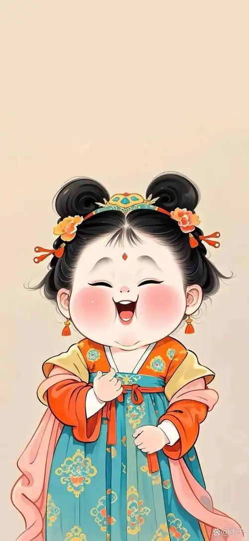 胖嘟嘟的可爱q版国风女孩插画