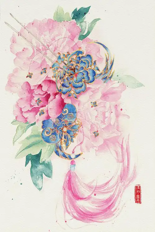 一顾倾城古风唯美插画 中国风日式 装饰画
