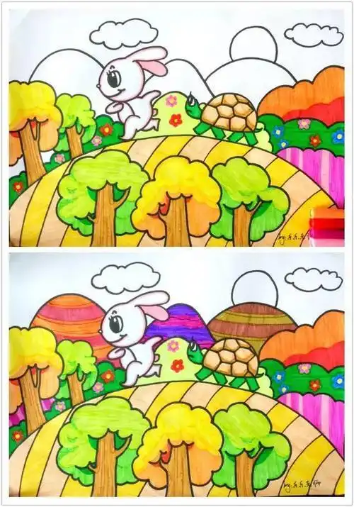 三个动物情景彩铅简笔画