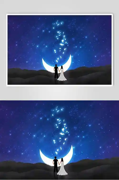 唯美浪漫情侣相识相恋情侣插画