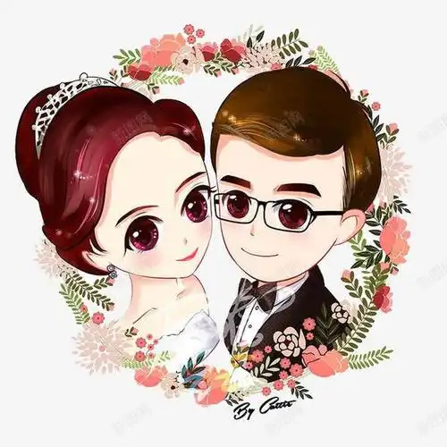 com 卡通 头像 新娘 新郎 结婚季 花朵装 花环装饰