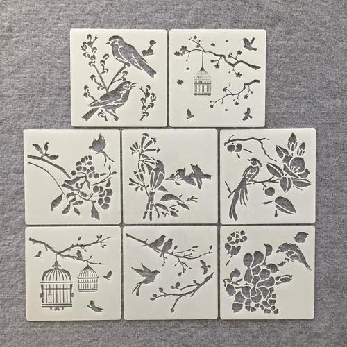 新款花鸟树图案儿童绘画辅助墙面家具装饰系列镂空喷绘涂鸦模板尺