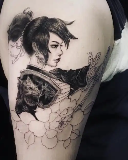 艺伎人物纹身日式老传统手工纹身现代新传统风格纹身武汉铁木针刺青