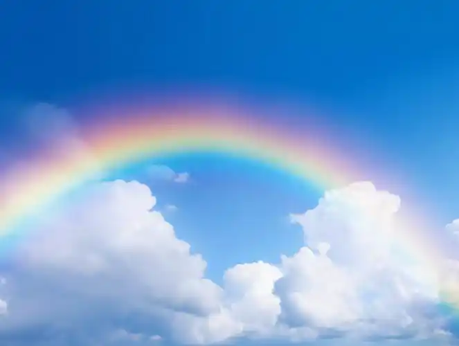 天空风格主图太空蓝天白云彩虹云朵背景彩虹云朵彩虹太阳卡通彩虹天气