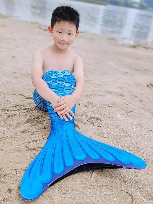 美人鱼尾巴男童男生的鱼尾巴男童男孩泳衣泳装服装衣服儿童人鱼拍照