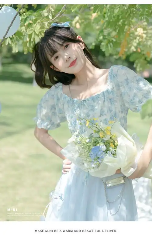 蓝色学院风森女系小个子学生休闲半身裙女夏季新款小清新雪纺裙子