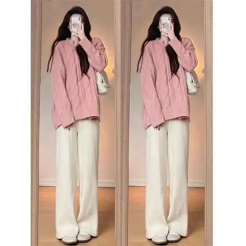 2022年冬季尺码:s m l xl颜色分类:粉色毛衣 米白毛衣 单裤子 粉色两