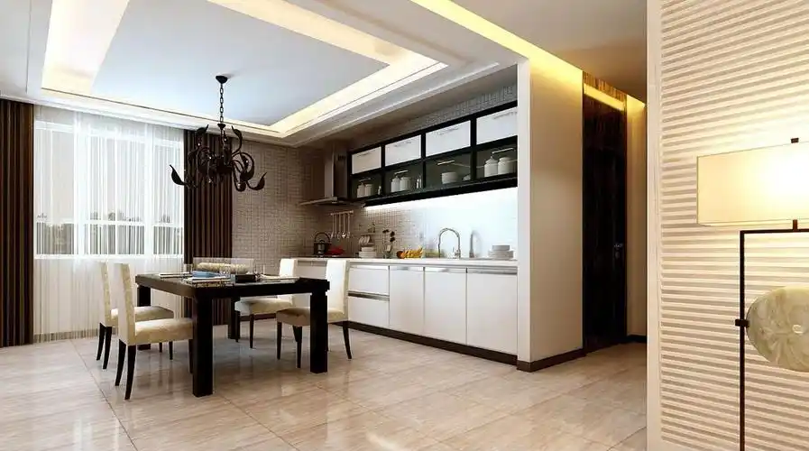 经纬一号_中式厨房带餐厅一体装修设计效果图