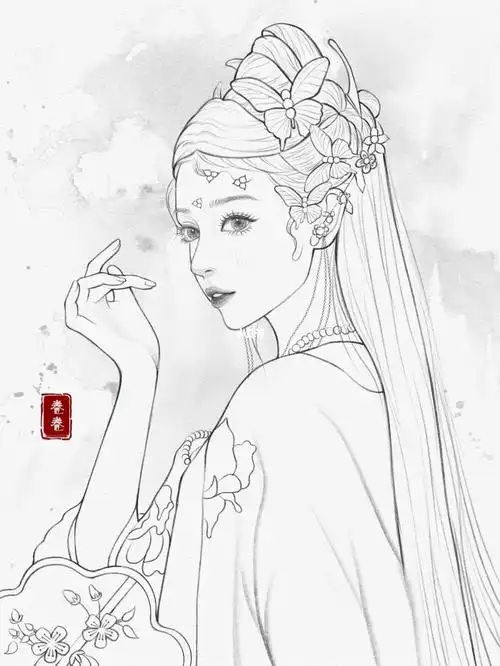 古风线稿少女头像手绘头像