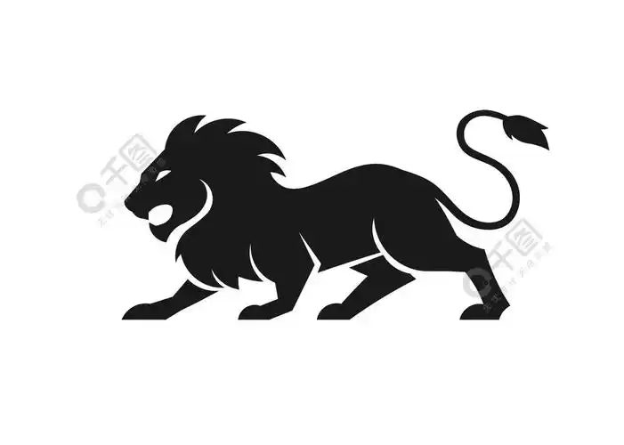 狮子的程式化剪影矢量动物插画黑色隔离在白色背景上纹身标志或吉祥物