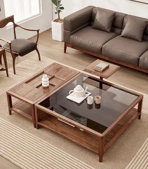 现代简奢高级灰黑胡桃木茶几