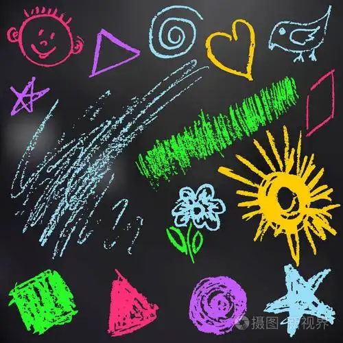 孩子们在黑板上画彩色粉笔.设计元素的包装, 明信片, 包装, 封面.