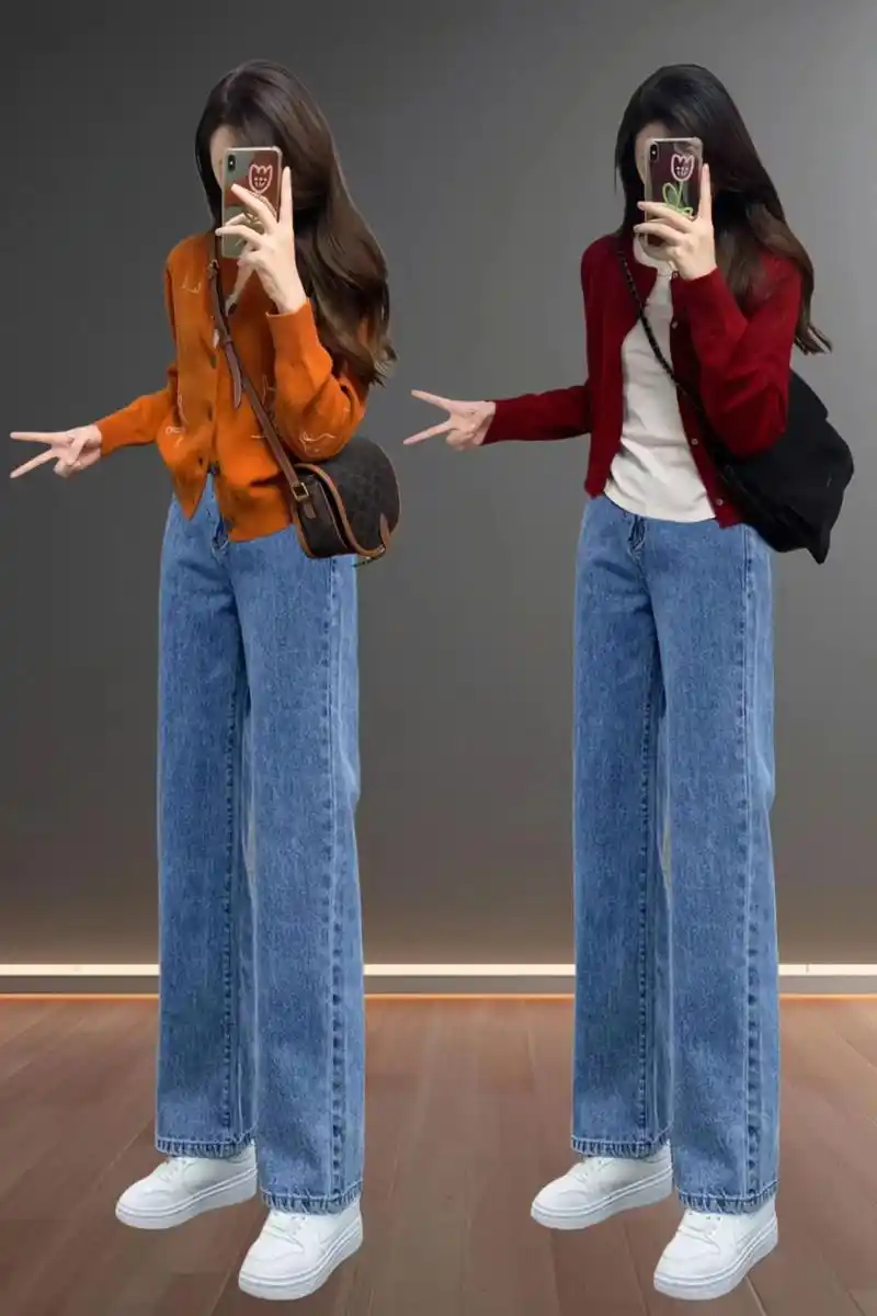 姐妹们,经典百搭的窄版直筒牛仔裤来啦!一条搭配衣橱所有上衣