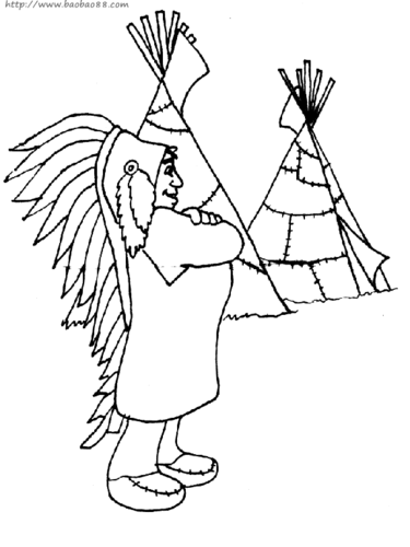 卡通印第安男孩简笔画