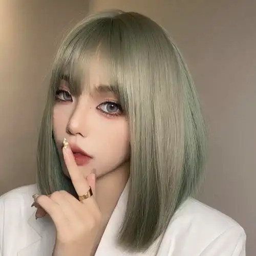 灰绿色假发短发女整顶彩色挑染波波头潮色酷帅全头日常整顶假发