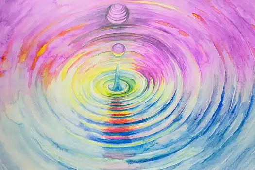 水彩,波纹,落下,水滴,彩虹,彩色,水彩画