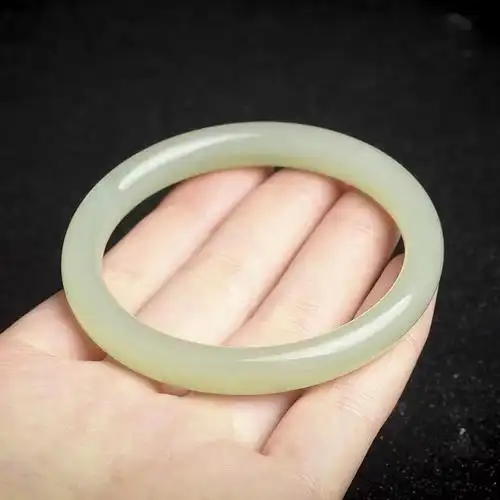 阿富汗青白玉色手镯晴水色冰种细款圆条玉镯子少女旺夫玉公主镯