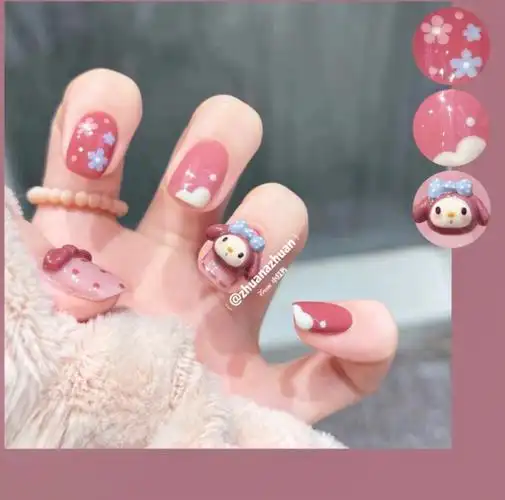 迪士尼美甲美乐蒂波点雪莉玫熊熊02美甲