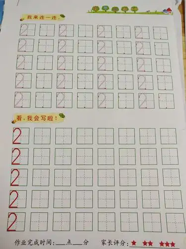 数字描红:一页数字2       数字3不写,明天早上带来幼儿园老师检查