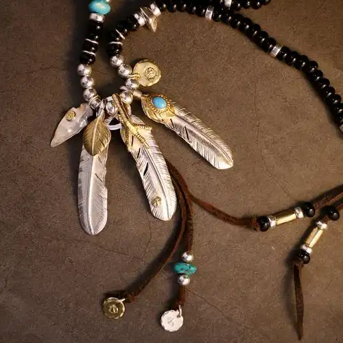 一休老银匠手作高桥吾郎纯银铜铜琉璃羽毛项链项链