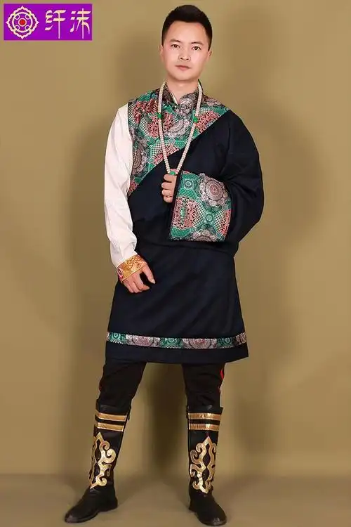 藏族传统民族服饰 新品藏袍男西藏民族风服装锦缎花边藏服服装藏装棉