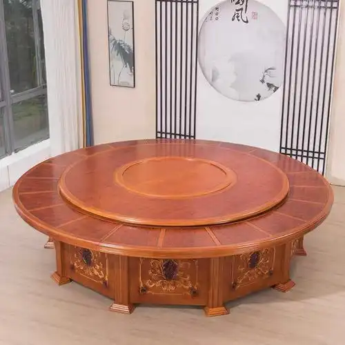 新款酒店电动大圆桌20y人新中式饭店包厢自动旋转餐桌椅带电磁炉