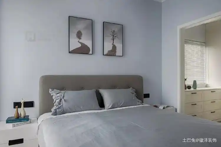 让人眼前一亮的灰蓝搭配卧室北欧极简卧室设计图片赏析