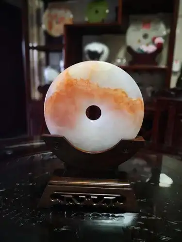 温润通透 宁静致远 天然红花冰玉平安扣摆件20cm