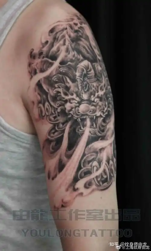 由龙作品大臂貔貅纹身