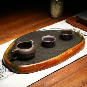精品歙砚石头茶盘小型c家用茶具天然原石茶台胜乌金石