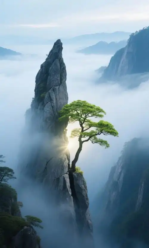 这棵树真勇敢,居然长在那么高的悬崖边上!