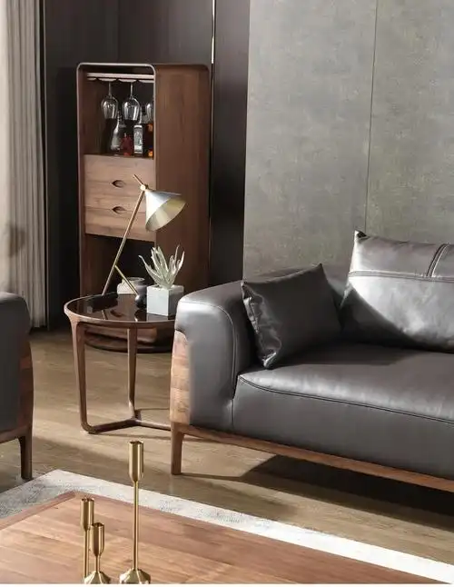 金丝檀木沙发北美黑胡桃木沙发真皮全实木沙发组合北欧现代简约客厅