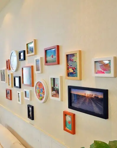 20框实木照片墙缤纷圆素黑白原胡组合