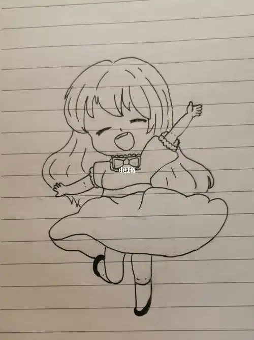 q版人物绘画 临摹迷你世界柔柔女孩简笔画 ,线稿分解图简笔画小女孩97