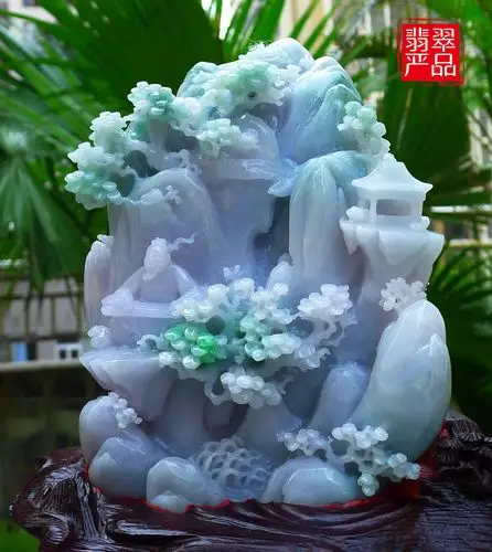 精美大件山水翡翠摆件 逼真金蟾招财翡翠摆件 大件春彩翡翠摆件 冰糯