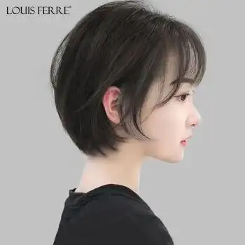 假发女短发圆脸帅气自然少女修脸真人发丝全头套式假发女短发网红圆脸