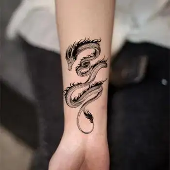 泼墨龙手腕男女纹身贴ins风手臂遮疤防真防水暗黑龙几何图案 小黑龙 2