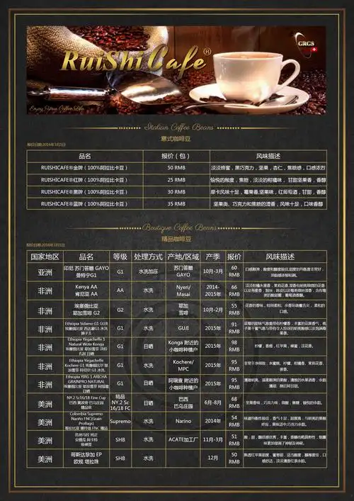 咖啡报价单