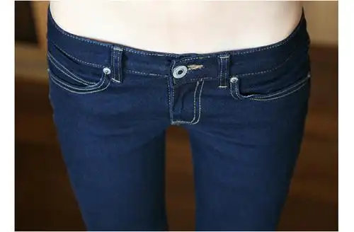 新品 低腰牛仔裤女长裤加绒加厚冬款修身弹力小脚黑色百搭韩版铅笔