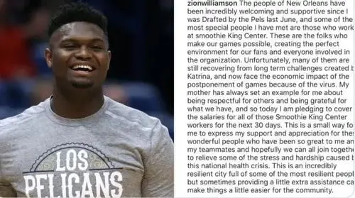 锡安捐款像他球风一样豪横究竟是谁让他这么干的