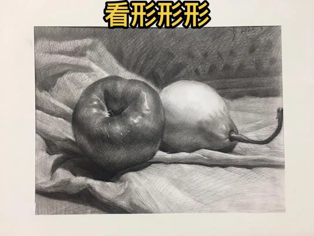 苹果和梨子的素描组合步骤图!#绘画过程分享 #绘 - 抖音