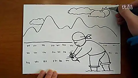 农民伯伯在种田插秧简笔画跟李老师学画画