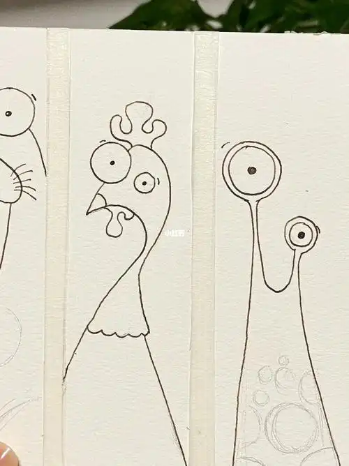 9100水彩书签鸡有手会画附线稿