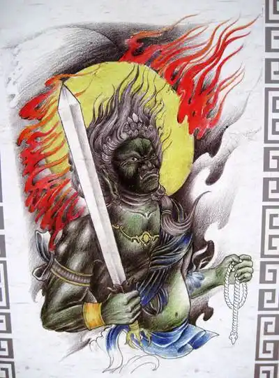 上色不动明王唐门刺青传统纹身手稿(2)