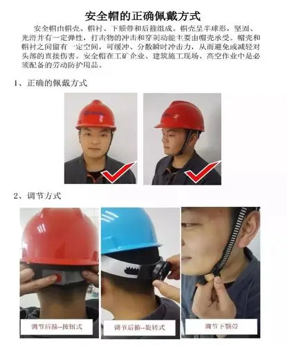 工人对于安全帽也有了一定了解,这时候,再教员工正确佩戴安全帽的方式