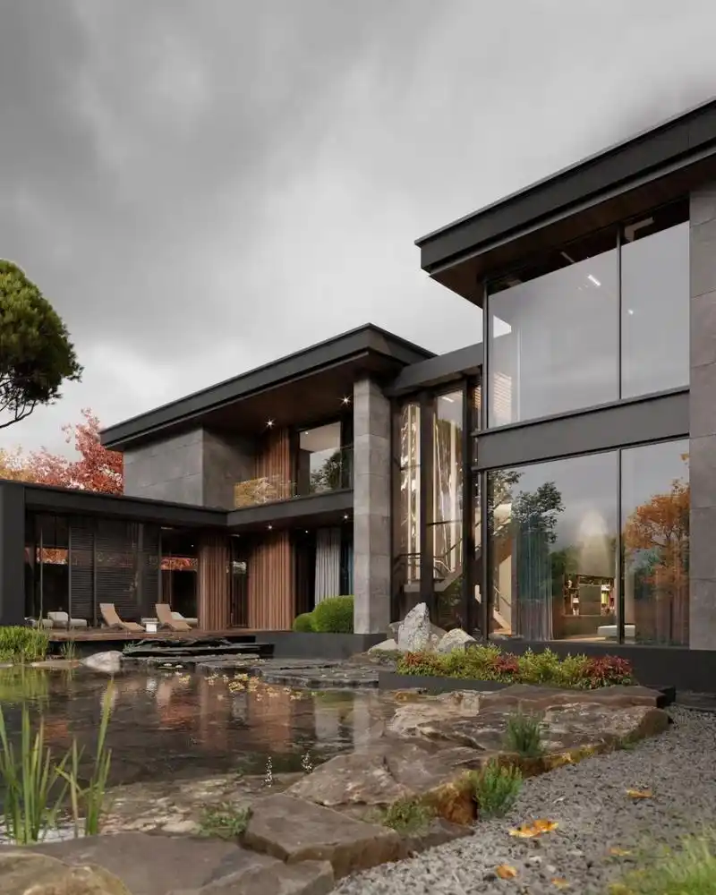 全景落地玻璃与室外景观融为一体的别墅 给人一种与自然和谐相处的