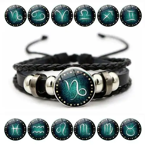 欧美爆款合金跨境货源12十二星座多层编织星空复古朋克牛皮手链