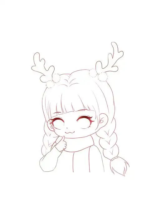 q版圣诞鹿角双马尾辫女孩,原创作品,,不语 - 虎课网