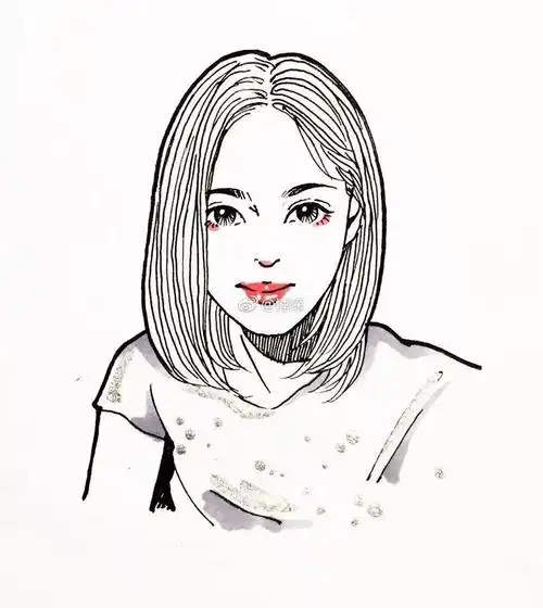 她的线描插画真美简洁风手绘头像